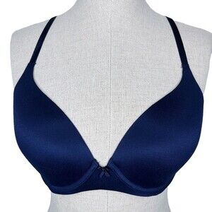 Aerie Real Sunnie Crossback T-Shirt Bra sz 32D * Navy Blue Underwire Microfiber